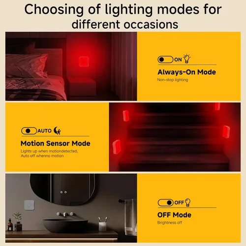 Miniatura 5 de Luces nocturnas rojas con sensor de movimiento, luces recargables con batería, luces rojas magnéticas para ayuda al sueño, baño, recámara, escalera