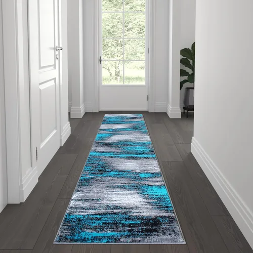 Miniatura 13 de Flash Furniture Rylan Collection - Alfombra contemporánea de olefinas azules, de pelo alto, 2 x 10 pies, respaldo de yute, pasillo, entrada