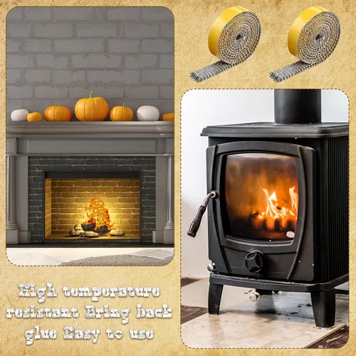 Miniatura 5 de 4 rollos de juntas de repuesto para estufa de leña autoadhesivas, 4/5 pulgadas de ancho x total de 220 pulgadas de largo, junta de chimenea gris