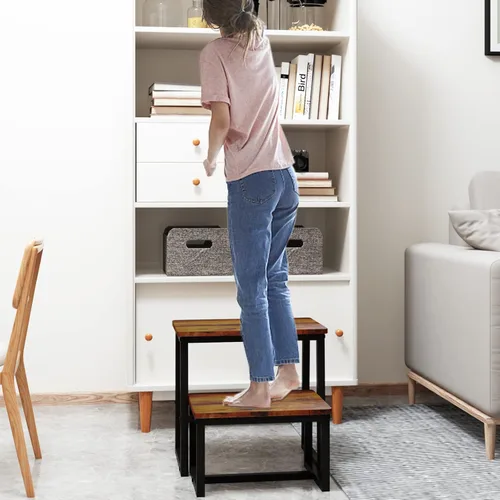 Miniatura 7 de Taburete de Paso para Adultos y Niños, Soporta hasta 227 kg, 3 en 1 Taburete de Madera Resistente de 2 Escalones para Cocina/Baño/Camas Altas, Marco