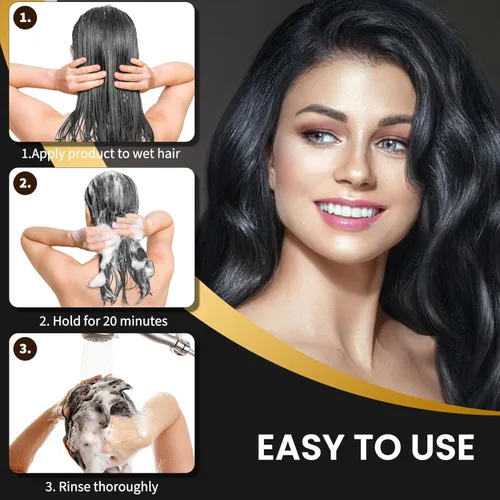 Miniatura 5 de Champú de tinte negro para color permanente del cabello, hombres y mujeres, cobertura de canas, barba y cabello tratado, 3 en 1, 30 días/16.9 fl