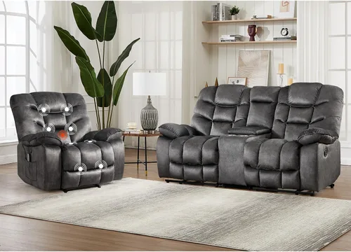 Miniatura 25 de HAOMARKETS Silla reclinable eléctrica con masaje y calor, sillas reclinables eléctricas de 41 pulgadas de ancho con puerto USB, sofá reclinable