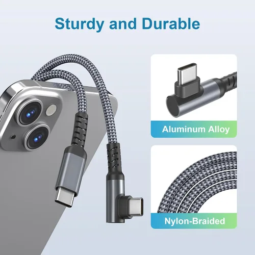 Miniatura 6 de Basesailor Cable USB C a tipo C de 60 W de 6.6 pies con adaptador USB, cable de carga rápida PD de 90 grados para MacBook Pro Mac, iPad 10 Air 5