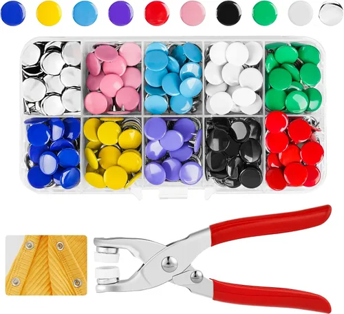 Miniatura 8 de Kit de botones a presión 100 unidades, kit de cierres a presión de 9,5 mm con alicates, kit de broches de metal con herramienta, juego