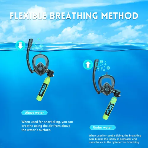 Miniatura 4 de Máscara de snorkel Mini tanque de buceo 0.5L hasta 6 minutos de respiración submarina dentro de 30 pies de profundidad de buceo pequeño tanque