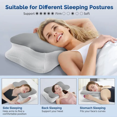 Miniatura 5 de Almohada cervical para el cuello, almohada ergonómica para dormir de lado para el soporte del cuello, almohadas de espuma viscoelástica refrescante