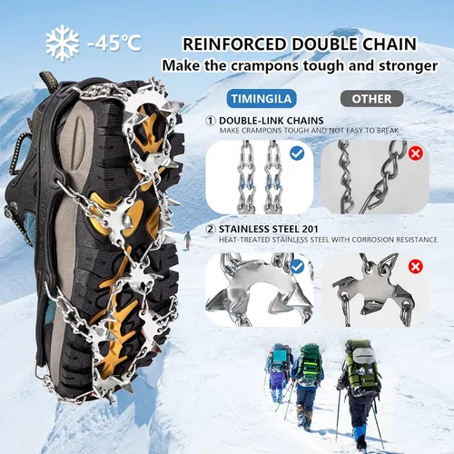 Miniatura 4 de TIMINGILA - Botas de hielo de tracción para botas de senderismo, zapatos para mujeres, hombres y niños, agarre de nieve de tracción para senderismo