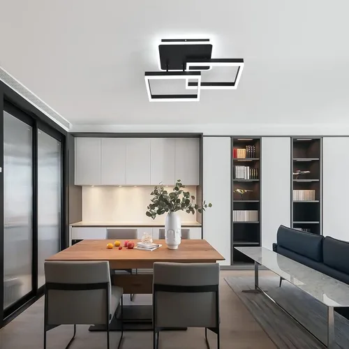 Miniatura 9 de Garwarm Lámpara de Techo LED Moderna, Regulable de 3 Cabezales Cuadrados Accesorio de Lámpara de Techo con Control Remoto, Candelabro de Techo Negro