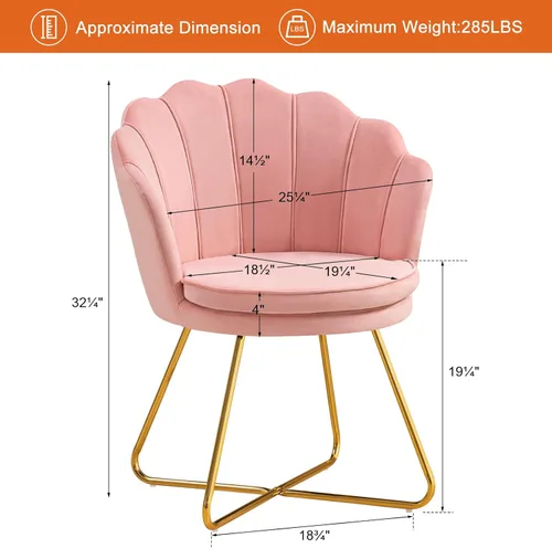 Miniatura 2 de Furniliving Sillas de tocador rosas, silla de maquillaje de terciopelo para dormitorio, silla de escritorio de oficina en casa con patas chapadas
