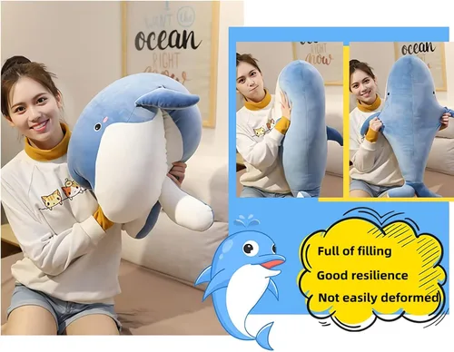 Miniatura 5 de Juguete de peluche de ballena azul, animal de peluche grande, almohada corporal súper suave de 31.4 pulgadas, animal de peluche de ballena