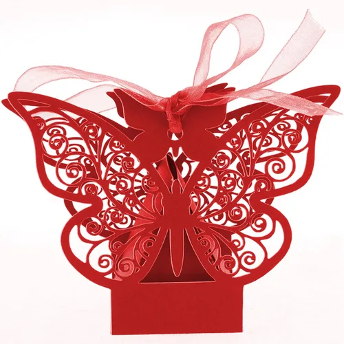 Miniatura 4 de Auto-plaza 50 cajas de regalo de mariposa cortadas con láser, cajas de dulces con cintas (beige)