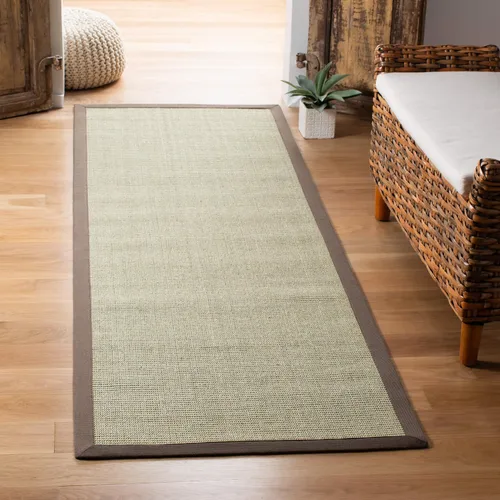 Miniatura 22 de Alfombra de sisal Safavieh, de color maíz y negro, tejida a mano, de la colección de fibras naturales; 5 x 8 pulgadas, NF441A, Tela, Gris / Gris