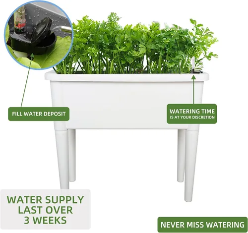 Miniatura 5 de Dexceder Cama de jardín elevada de 13.2 galones con riego automático, tapa transparente con ventilación, invernadero, caja de plantación para Blanco