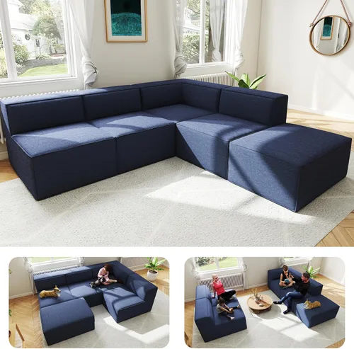 Miniatura 12 de Sofá Seccional Comprimido de 106" Sofás Modulares en Forma de L con Chaise, Espuma de Alta Densidad Sin Ensamblaje Requerido, 4 Piezas