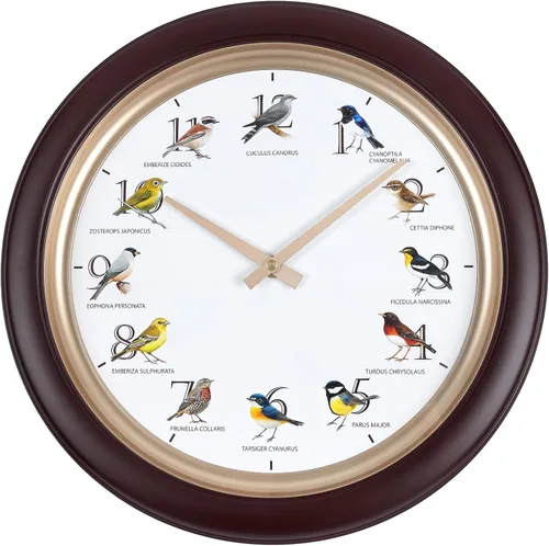 Reloj de pared de pájaro cantante con canciones reales de pájaros de 13.3 pulgadas, movimiento silencioso sin tictac, reloj decorativo de animales
