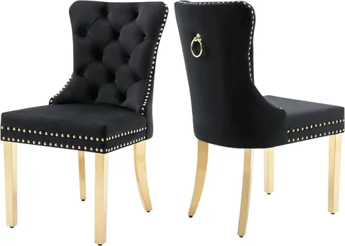 Miniatura 33 de Juego de 2 Sillas de Comedor, Sillas de Terciopelo Acolchado con Patas Modernas de Acero Inoxidable, Ribete de Remaches con Anilla Metálica