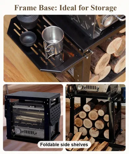 Miniatura 6 de TOMOUNT Estufa de tienda caliente,Estufa de leña con base de marco,con 7 tubos de chimenea,Acero inoxidable 304 con ventana de vidrio resistente al