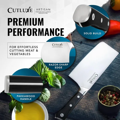 Miniatura 9 de Cutluxe - Cuchillo de carnicero de 7 pulgadas, cuchillo para cortar carne – Hoja de acero alemán, espiga completa, diseño de mango ergonómico