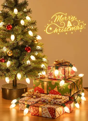 Miniatura 3 de Minetom Luces de Navidad vintage C9 LED al aire libre, 25 pies de luces de cadena C9 con 25 bombillas mate irrompibles, luces impermeables Blanco