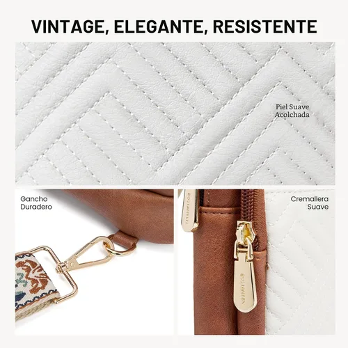 Miniatura 5 de BOSTANTEN Bolso bandolera acolchado, bolsos cruzados para mujer, bolso cruzado de cuero, riñonera con correa de guitarra ajustable