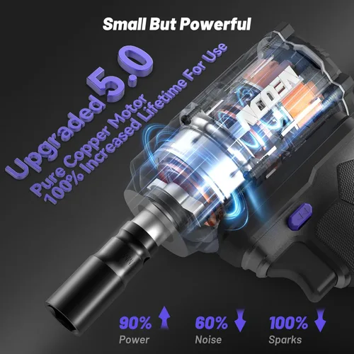 Miniatura 3 de Llave de Impacto Inalámbrica 850Nm de 1/2 Pulgada Compatible con Batería de 18V de Makita, Alto Torque 628Pies/lbs, Velocidad Variable con Batería
