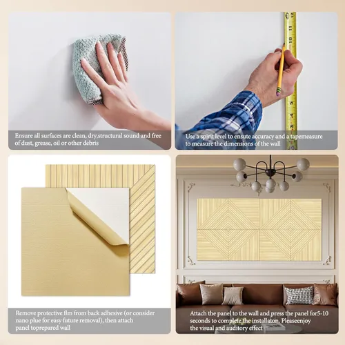 Miniatura 5 de JBER Paneles acústicos para pared - 6 piezas de 23.6 X 23.6 pulgadas con estampado de patrón de madera, paneles insonorizantes decorativos Lago