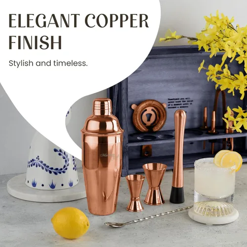 Miniatura 5 de Conjunto de accesorios para cócteles y bar con soporte de madera rústica Cobre