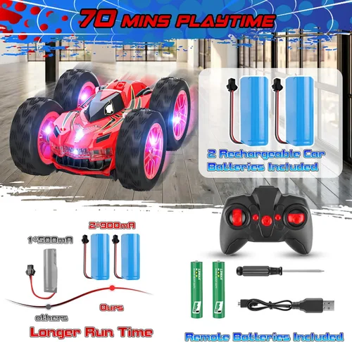 Miniatura 2 de Auto de control remoto para niños, autos de acrobacias RC para niños de 4 a 7 años con luces LED y doble cara para regalo de cumpleaños de Pascua