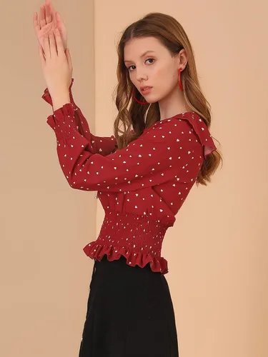 Miniatura 4 de Allegra K Blusa para mujer con cuello de Peter Pan con estampado de corazón y perlas