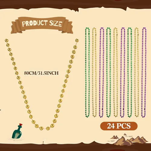 Miniatura 3 de Crowye Juego de 180 monedas falsas del tesoro pirata, gemas de plástico y collar de cuentas, juego de joyas para piratas, aventura, carnaval, Dorado