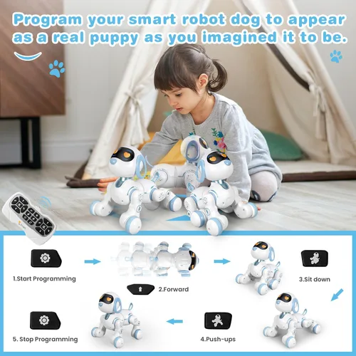 Miniatura 4 de Perro robot, perro a control remoto para niños con detección táctil de cabeza y función de música, robot interactivo programable, divertido juguete