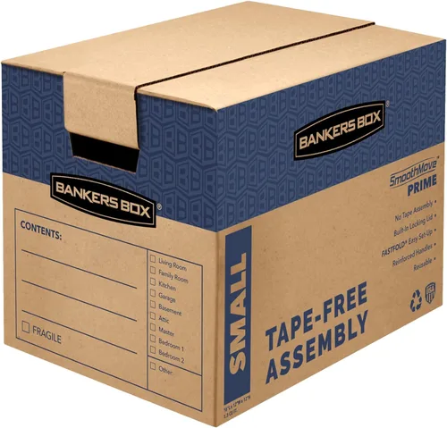 Bankers Box Caja de mudanza pequeña Prime, paquete de 10 unidades, asas reforzadas, montaje sin cinta, tapa adjunta, 16 x 12 x 12 pulgadas (0062716)