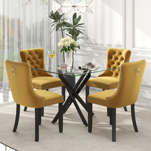 Miniatura 94 de Juego de comedor de 3 piezas con superficie de vidrio transparente, juego de comedor cuadrado minimalista moderno de 36'', juego de mesa de cocina