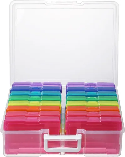 Miniatura 9 de novelinks Organizadores de fotos transparentes de 4 x 6 pulgadas y caja de almacenamiento de fotos con asa, 16 fundas interiores para fotos