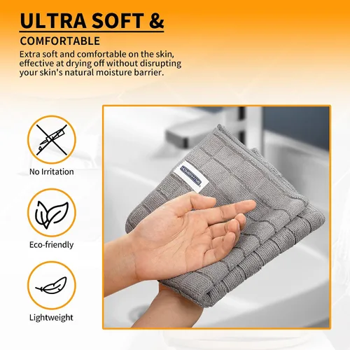Miniatura 4 de Toallas de Baño de Mano de Microfibra, Paquete de 6 de 25 x 15 pulgadas Toallas de Mano Grises para Baño, Multiusos de Secado Rápido Sin Pelusas