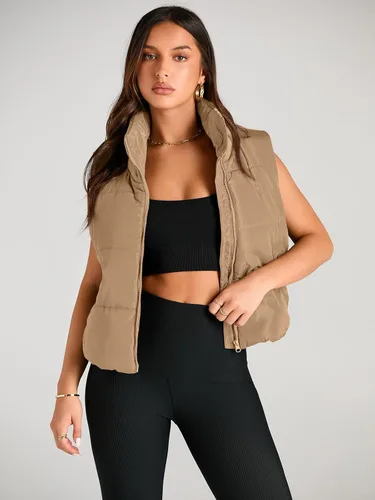 Miniatura 3 de AUTOMET Chaleco acolchado para mujer, sin mangas, para invierno, ropa de abrigo, cálida, acolchada, ligera, cuello alto, con bolsillos