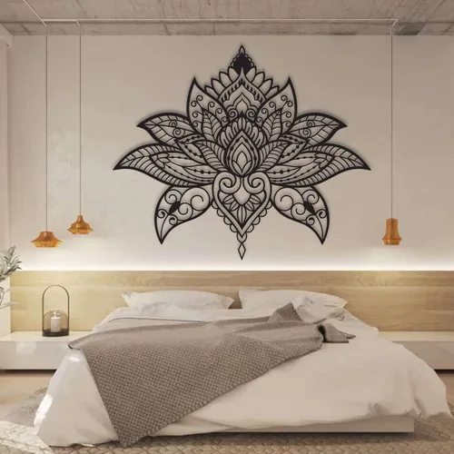 Miniatura 3 de UGJSH Arte de pared de metal de loto, arte de pared de mandala de metal, decoración de pared de loto, decoración de pared para dormitorio, jardín