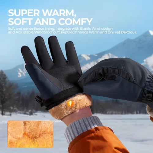 Miniatura 4 de rivmount Guantes de esquí Thinsulate para niños y niñas, impermeables, cálidos, para niños y niñas, jóvenes, esquí al aire libre, ciclismo, nieve