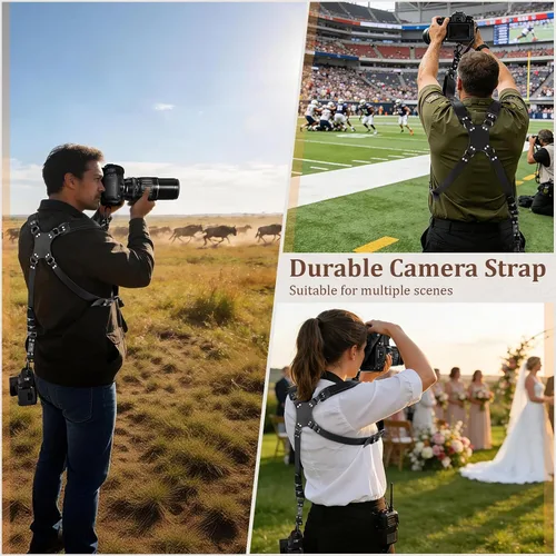 Miniatura 8 de Jumyee Double Camera Harness for 2 Cameras, Adjustable Dual Shoulder Leather Camera Strap for DSLR/SLR