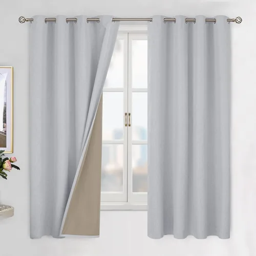 Miniatura 11 de BGment - Cortinas 100 % Blackout con revestimiento para la habitación, cortinas con ojales, de lino con textura de aislamiento térmico para la sala