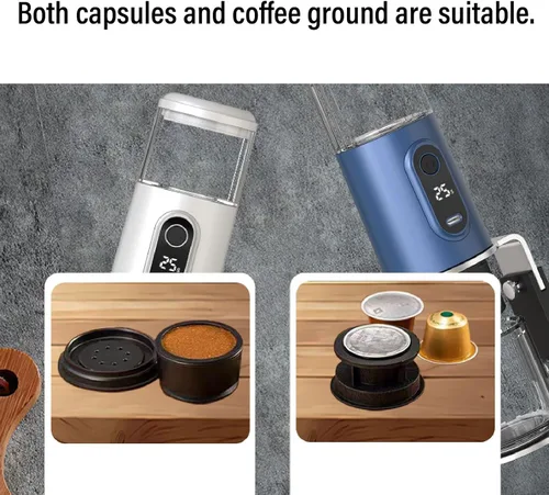 Miniatura 4 de Zunate Cafetera portátil, cafetera de viaje compatible con café molido y cápsulas para viajes, camping, senderismo, pesca, picnic y trabajo (blanco)