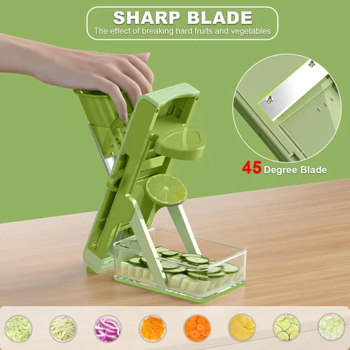 Miniatura 9 de Eletronova Cortadora de mandolina segura para cocina, cortador de verduras para cocina Verde oscuro claro