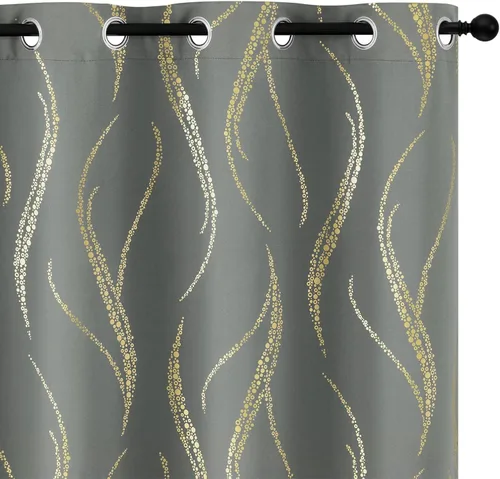 Miniatura 37 de Yakamok Cortinas opacas de 84 pulgadas de largo para sala de estar, con aislamiento térmico, patrón de líneas onduladas doradas, patrón de puntos