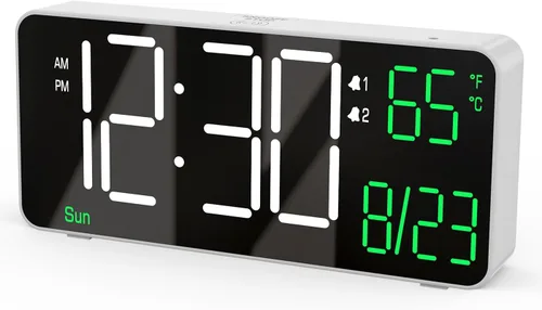 Miniatura 14 de KOSUMOSU Reloj digital para dormitorio de 6.7 pulgadas, despertador para sala de estar, atenuación automática, fecha, semana, segundos, temperatura