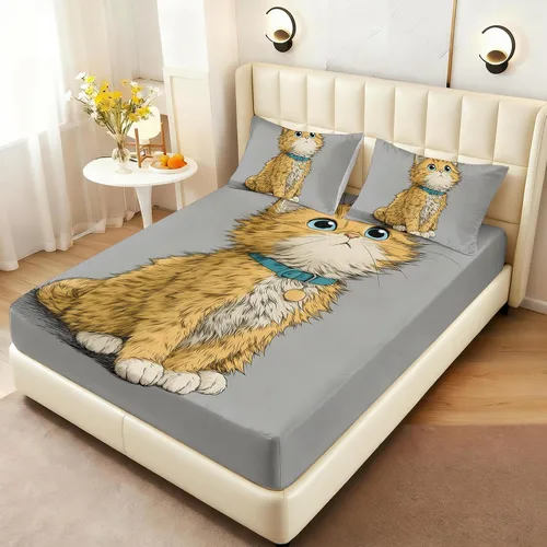 Miniatura 16 de AILONEN Lovely Bear - Juego de sábanas bajeras tamaño Queen, juego de ropa de cama con pajarita de dibujos animados para niños y niñas, sábana