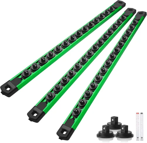 Miniatura 45 de Reniteco Juego de organizador de enchufes magnéticos, 3 piezas de 1/2 pulgada 3/8 pulgadas 1/4 pulgadas de aleación de aluminio con 40 clips Negro