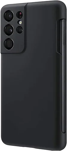 Miniatura 5 de Funda para Galaxy S21 Ultra con soporte para bolígrafo S, silicona líquida con ranura para lápiz capacitivo (bolígrafo no incluido), protección Negro