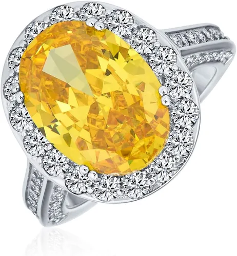 Miniatura 10 de Anillo de compromiso de plata de ley 925 personalizable con halo de corona ovalada de 5 a 7 quilates con circonita cúbica simulada de zafiro azul