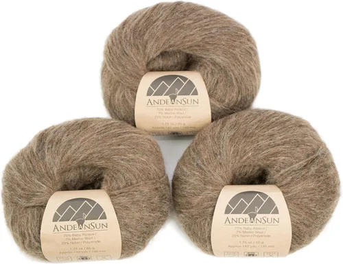 Miniatura 6 de Juego de 3 hilos de lana merino de alpaca bebé [426 yardas en total] gris claro, #4 peinado