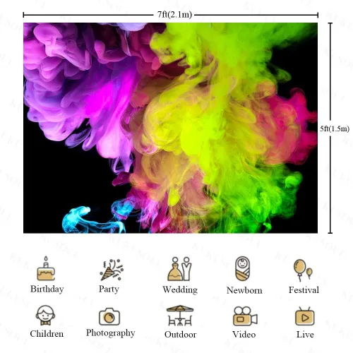 Miniatura 2 de Telón de fondo artístico de 7 x 5 pies para fotografía de humo colorido arco iris para adultos, fiesta, retrato, sesión de fotos, habitación